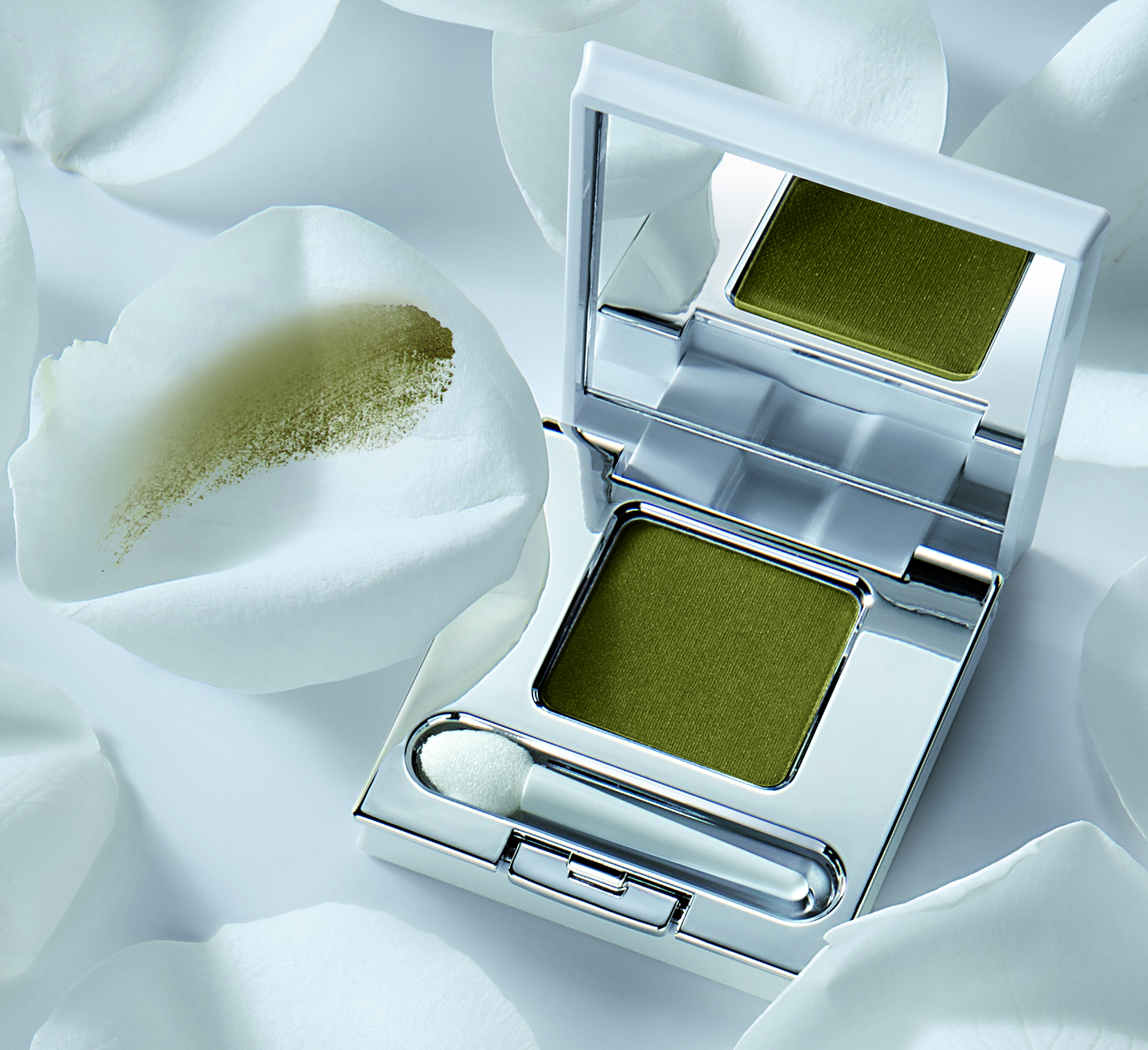 Satin Augenlid Puder - Vert Khaki (Khaki-grün) Lidschatten in der  Puderdose mit Spiegel und Applicator  - Vegan